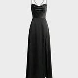 Damen Satin Abendkleid | Schlitz