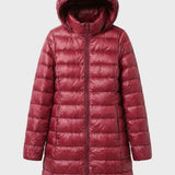 Damen Lange Steppjacke | Kapuze & Verlängerte Silhouette