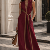 Damen Maxikleid Kontrast | Ärmellos