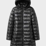 Damen Lange Steppjacke | Kapuze & Verlängerte Silhouette