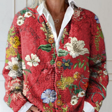 Naisten Vintage Kukka Taidepainatus | Napillinen Cardigan Neulepaita