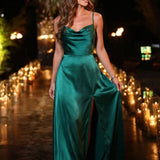 Damen Satin Abendkleid | Schlitz