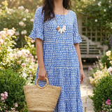 Damen Florales Midikleid | Puffärmel