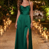 Damen Satin Abendkleid | Schlitz
