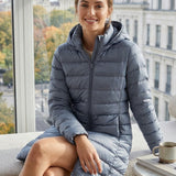 Damen Lange Steppjacke | Kapuze & Verlängerte Silhouette