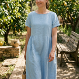 Damen Leinen Kaftankleid | Maxi