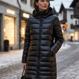 Damen Lange Steppjacke | Kapuze & Verlängerte Silhouette
