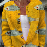 Vintage Fische Sardinen Taidepainatus | Napitettava Cardigan