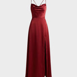 Damen Satin Abendkleid | Schlitz
