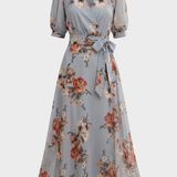 Damen Florales Maxikleid | Wickel V-Ausschnitt
