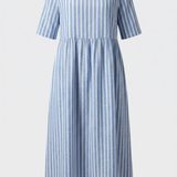 Damen Gestreiftes Midikleid | Gesmokte Taille