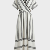Damen Streifen Wickelkleid | Maxi