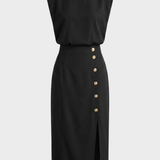 Damen Midikleid Knopf | Ärmellos