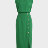 Damen Midikleid Knopf | Ärmellos