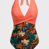 Damen Neckholder Badeanzug | Tropischer Print