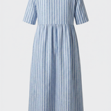 Damen Gestreiftes Midikleid | Gesmokte Taille