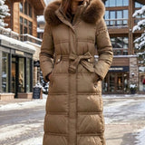 Damen Langer Steppmantel | Kapuze & Taillierte Silhouette