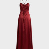 Damen Satin Abendkleid | Schlitz