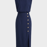Damen Midikleid Knopf | Ärmellos