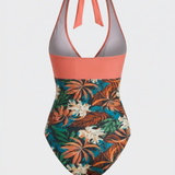 Damen Neckholder Badeanzug | Tropischer Print