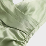 Damen Satin Maxikleid mit Wickeloptik und Schlitz