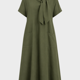 Damen Leinenkleid Taschen | Lässig