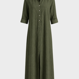 Damen Hemdblusenkleid | Maxi Leinen