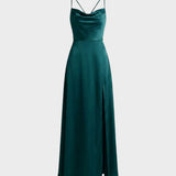 Damen Satin Abendkleid | Schlitz