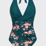 Damen Neckholder Badeanzug | Tropischer Print