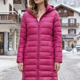Damen Lange Steppjacke | Kapuze & Verlängerte Silhouette