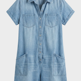 Damen Kurzarm Overall | Knopfleiste