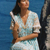 Damen Boho Maxikleid | Quastenband