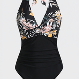 Damen Neckholder Badeanzug | Tropischer Print