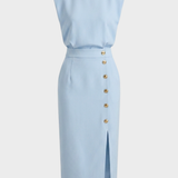 Damen Midikleid Knopf | Ärmellos