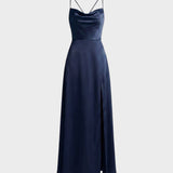 Damen Satin Abendkleid | Schlitz
