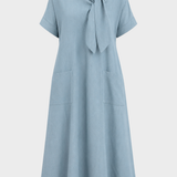 Damen Leinenkleid Taschen | Lässig