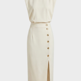 Damen Midikleid Knopf | Ärmellos