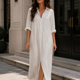 Damen Hemdblusenkleid | Maxi Leinen