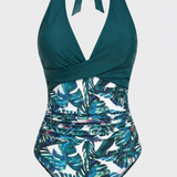 Damen Neckholder Badeanzug | Tropischer Print