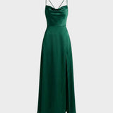Damen Satin Abendkleid | Schlitz