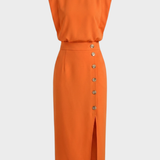 Damen Midikleid Knopf | Ärmellos