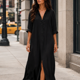 Damen Hemdblusenkleid | Maxi Leinen