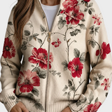 Wilhelmine - Vetoketjullinen vintage-neuletakki ruusukuosilla