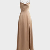 Damen Satin Abendkleid | Schlitz
