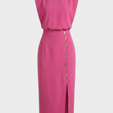 Damen Midikleid Knopf | Ärmellos