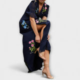 Beatrice - Elegantit sinisenvihreät kukka-kirjailtu mekko