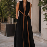 Damen Maxikleid Kontrast | Ärmellos