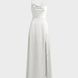 Damen Satin Abendkleid | Schlitz