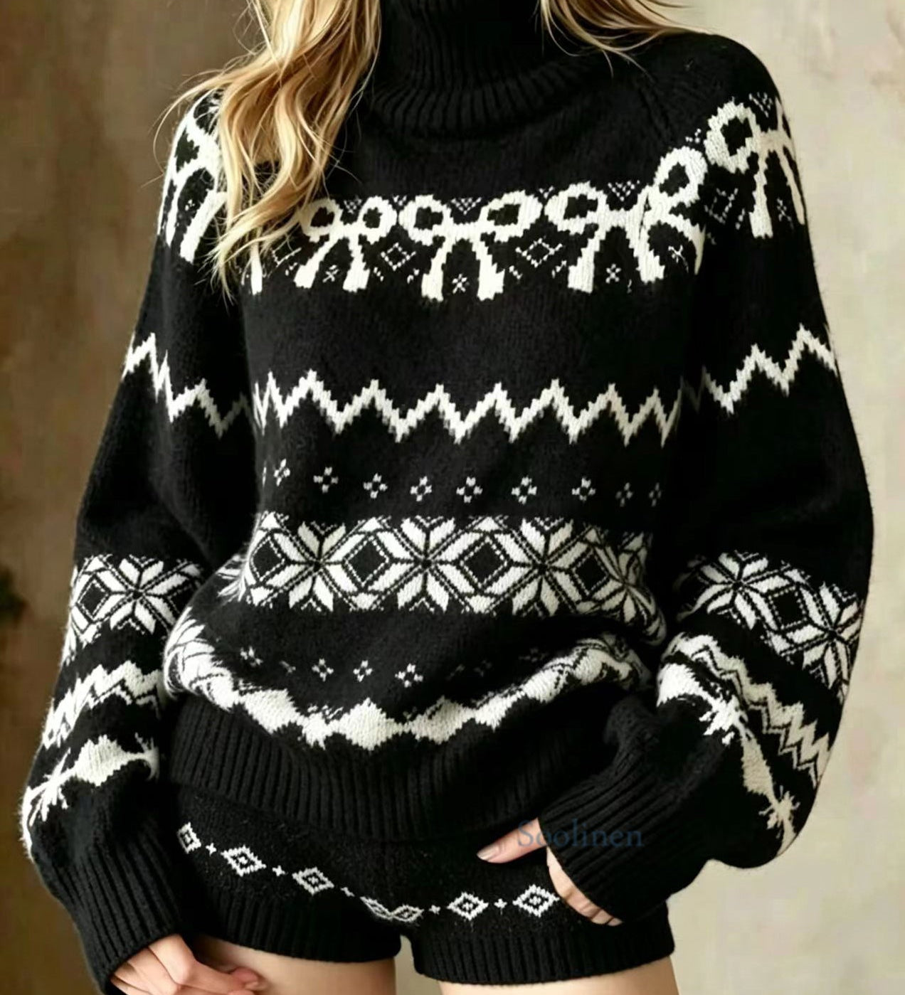 Orvokki – jacquard-pooloneule ja shortsit