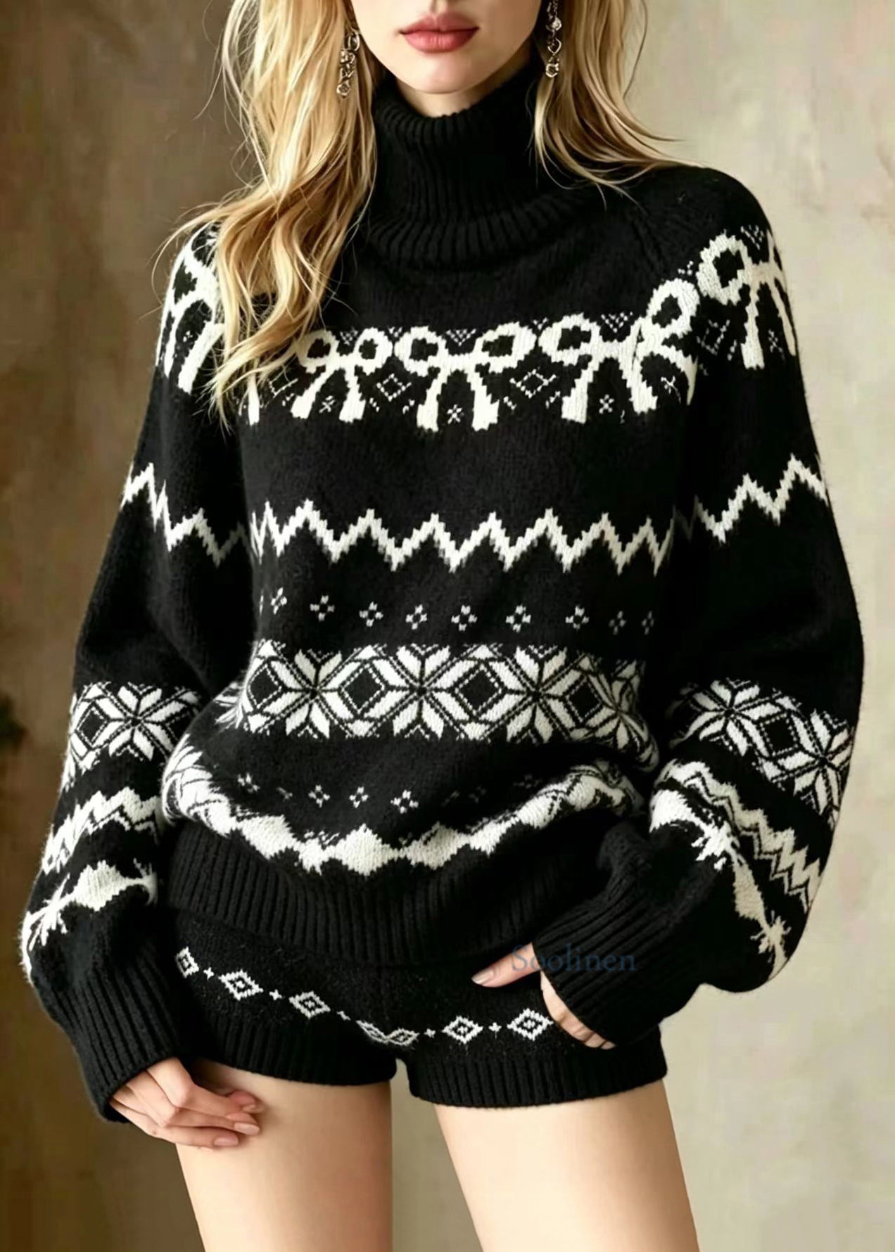 Orvokki – jacquard-pooloneule ja shortsit